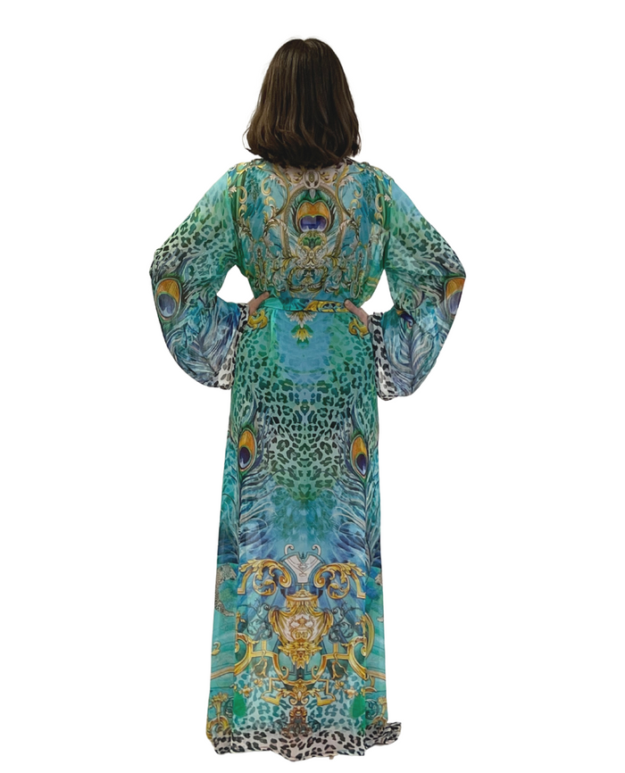 715 Royal Green Peacock Viscose Silk kimono