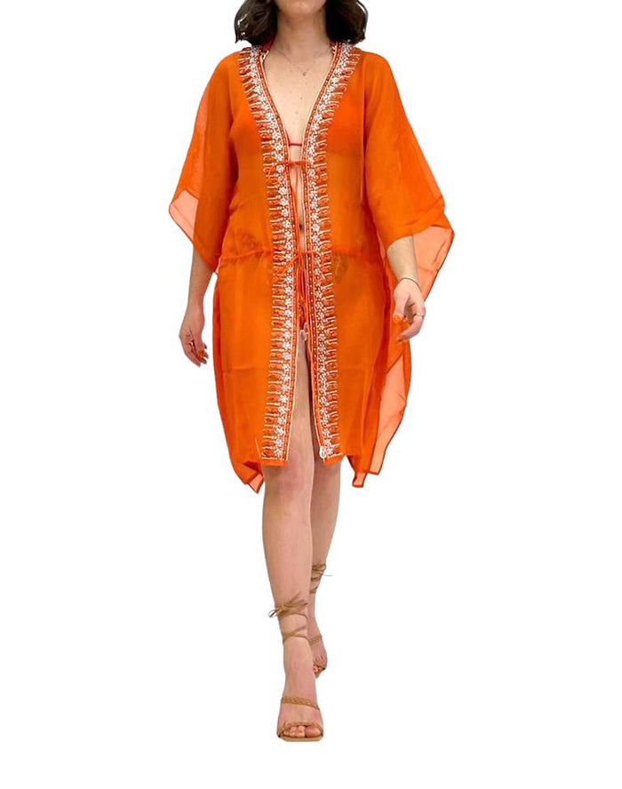 8007 S Sexy Salmon embellished kimono