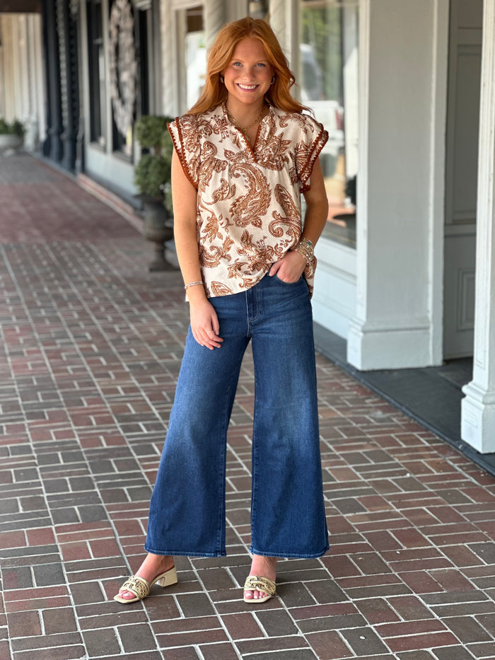 All The Right Moves Brown Printed Top