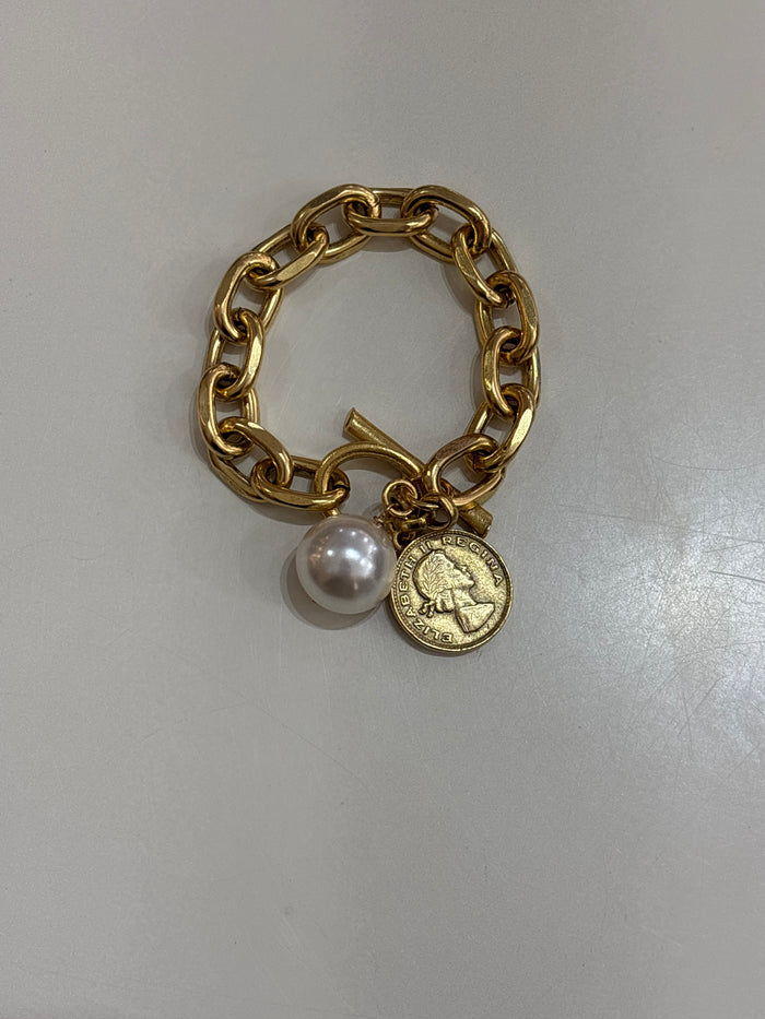 Coin Pendant + Pearl Bracelet