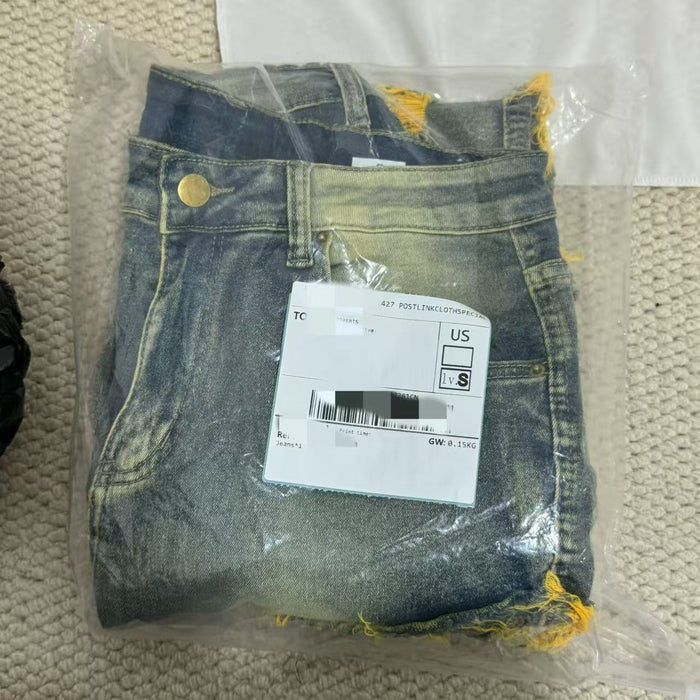 Distressed Flared Fringed Stretch Jeans