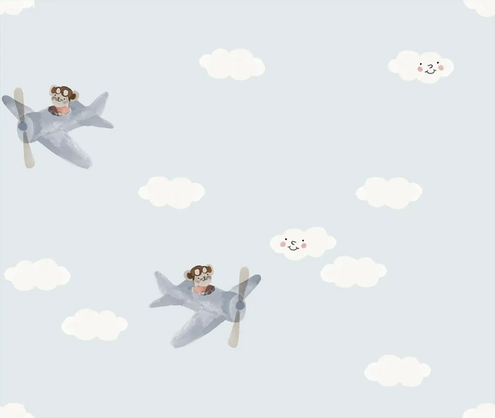 Fantasy Airplane Blue on Blue - Family Fabrics B.V.