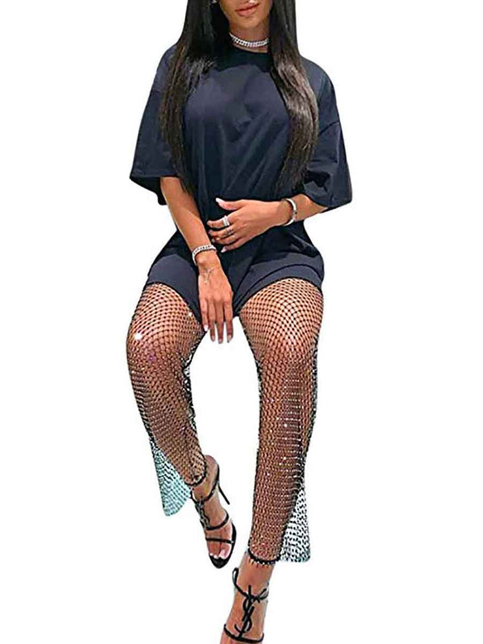 Fishnet Hollow Pants�Sheer Rhinestone Pants