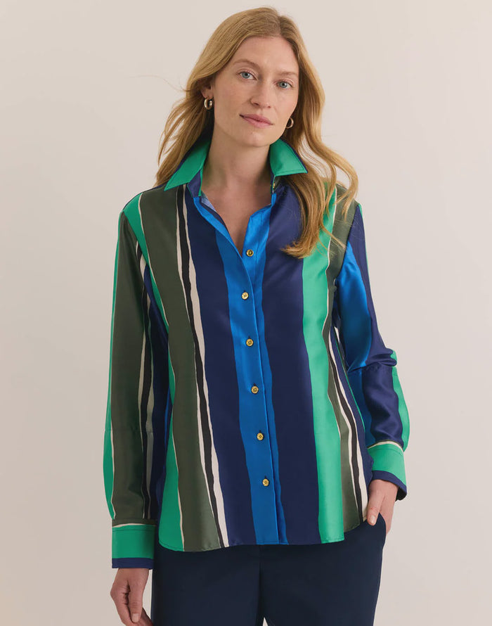 Hinson Wu Margot Long Sleeve Abstract Stripe Shirt in Abstract Stripe
