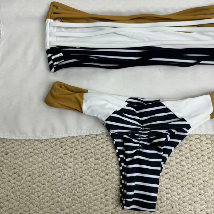 Horizontal striped swimsuit