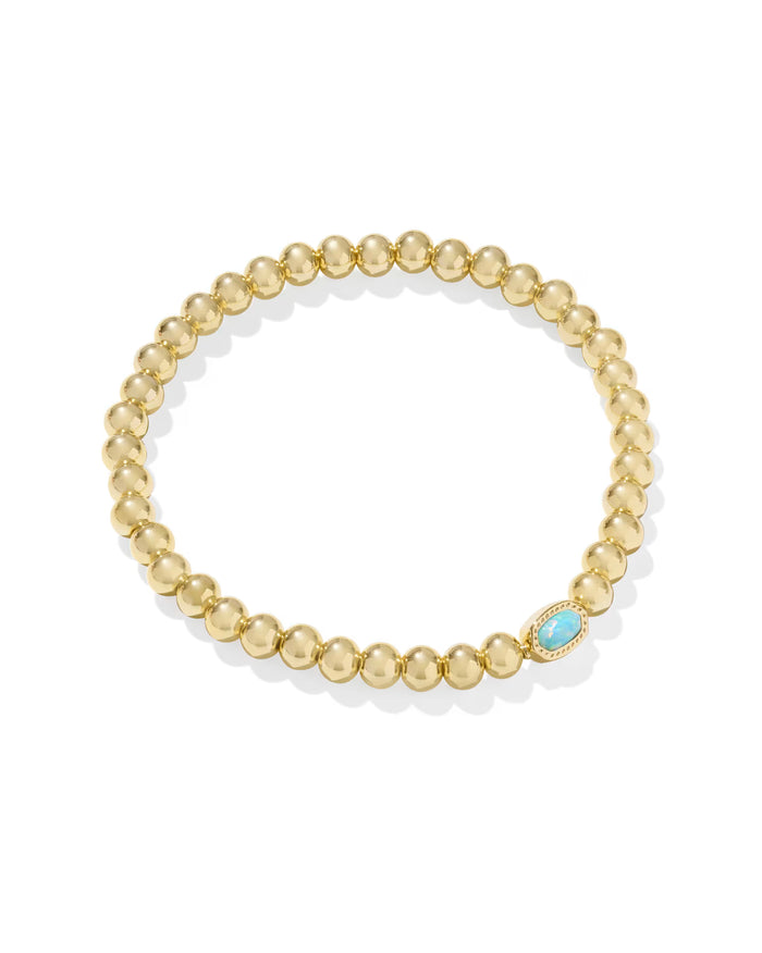 Kendra Scott Mini Elaina Gold Stretch Bracelet in Light Teal Lab Grown Opal