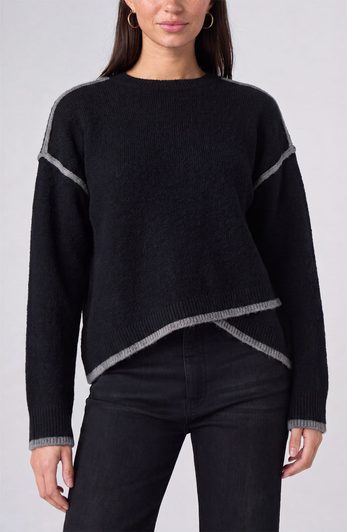 Liverpool Los Angeles Long Sleeve Crewneck Sweater with Cream Tulip Hem in Black