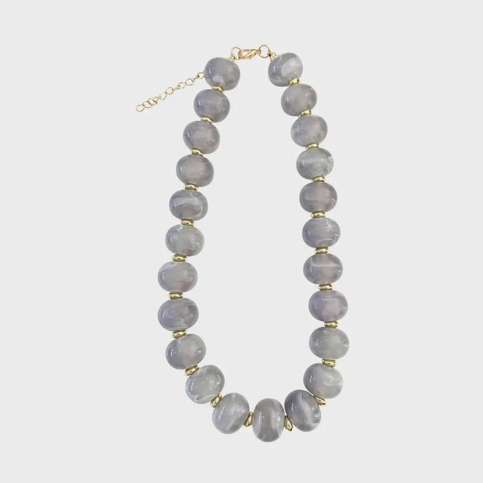 Marble Chunky Beaded Necklace in Grey