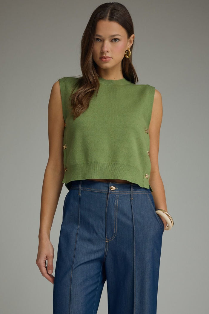Never Better Sleeveless Sweater Top in Olive