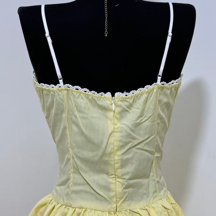 Ruffled Voluminous Polka-Dot Spaghetti-Strap Dress