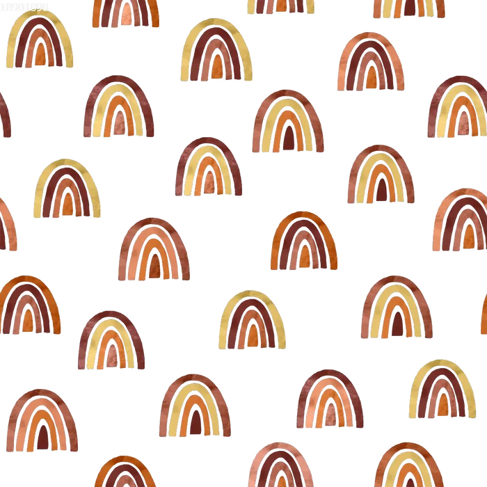 Pattern of multicolored rainbows on a white background
