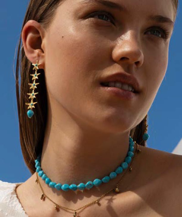 Earrings Antonia Karra Starfish Rain Earrings Turquoise Gold Pl O/S Apoella