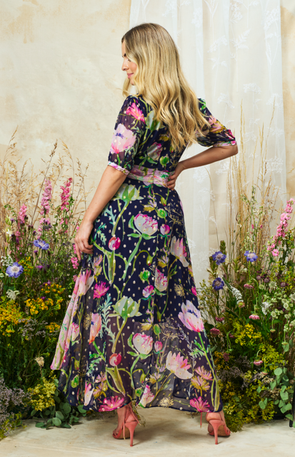 The Paige Midi Dress ( Navy/Pink)
