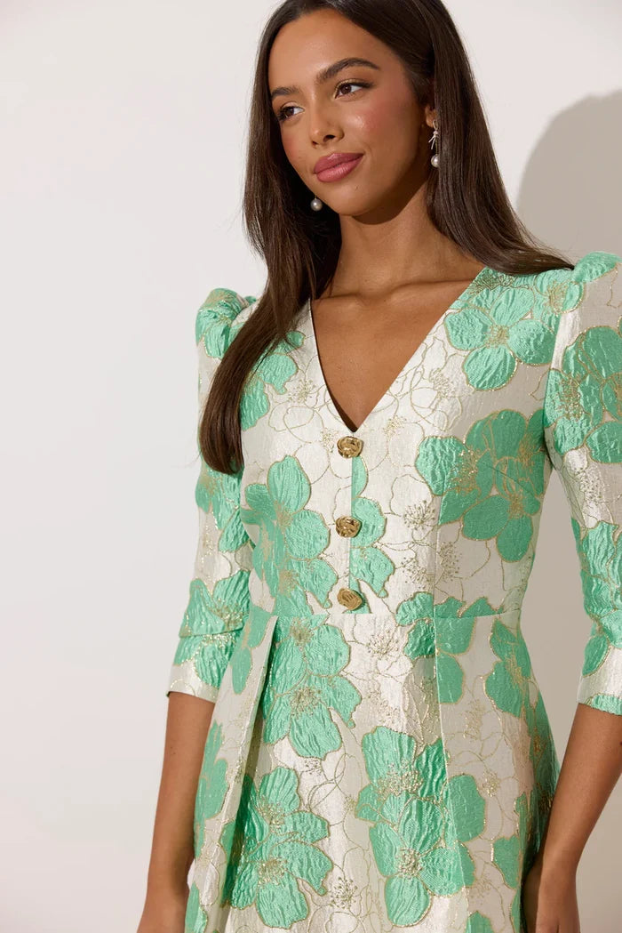 Veronica Metallic Bell Skirt Mini Dress (Mint Green)