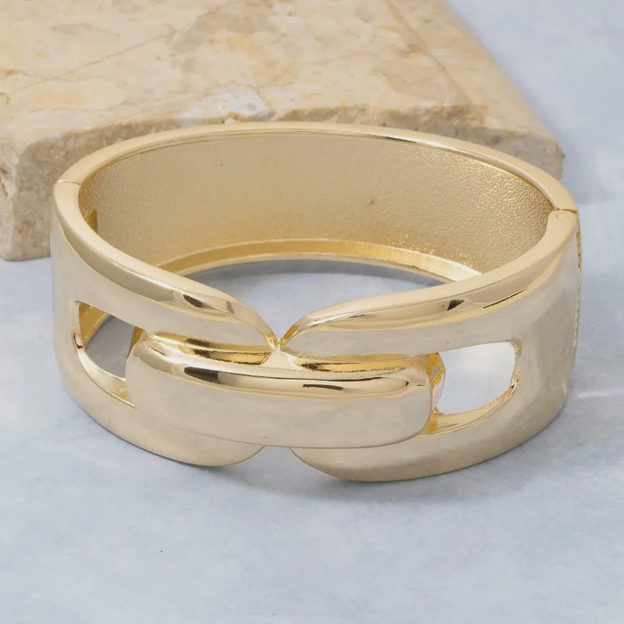 Wide Chain-Link Cutout Hinged Bangle Bracelet