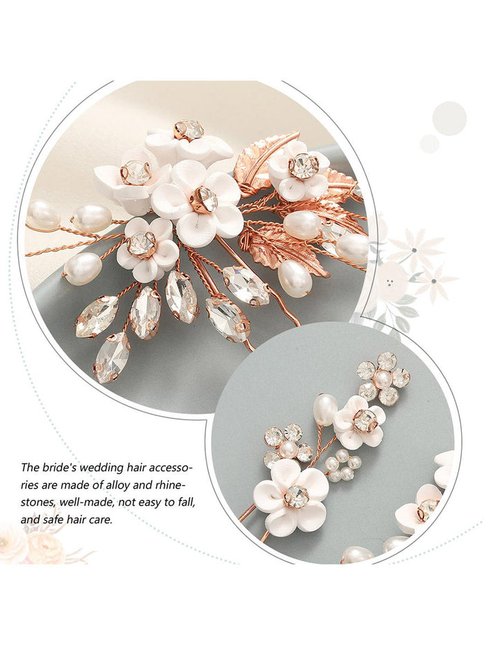 3-Pack Pearl Rhinestone Alloy Flower Hairpins