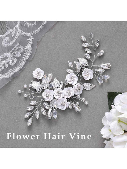 5.5-inch Silver Flower Crystal Hair Accessory