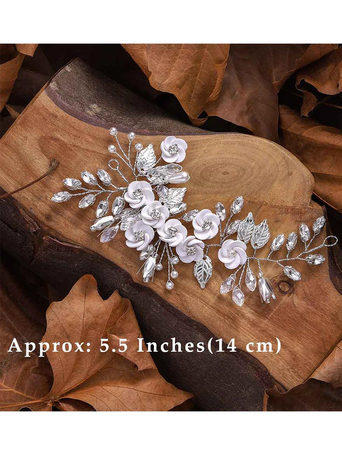 5.5-inch Silver Flower Crystal Hair Accessory