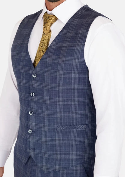 Admiral Navy Checked Vest - SARTORO