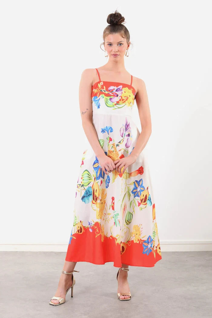Alma Midi Summer Dress (Orange)