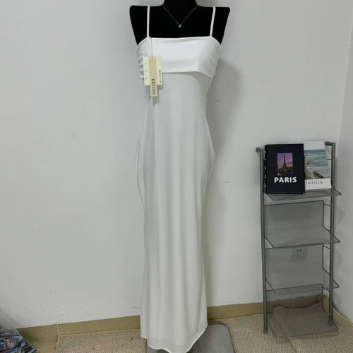 Backless halter-neck solid-color dress