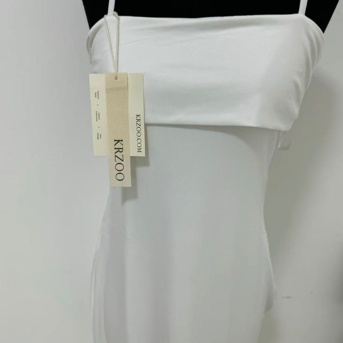 Backless halter-neck solid-color dress