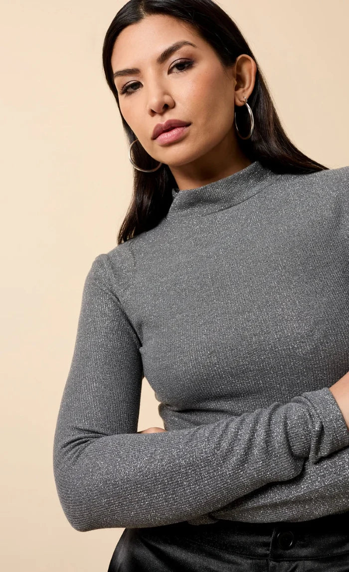 Beatrix Shimmer High Neck Top (Grey)