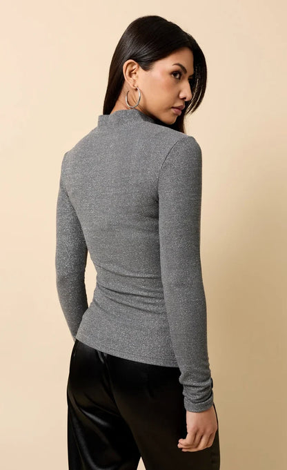 Beatrix Shimmer High Neck Top (Grey)