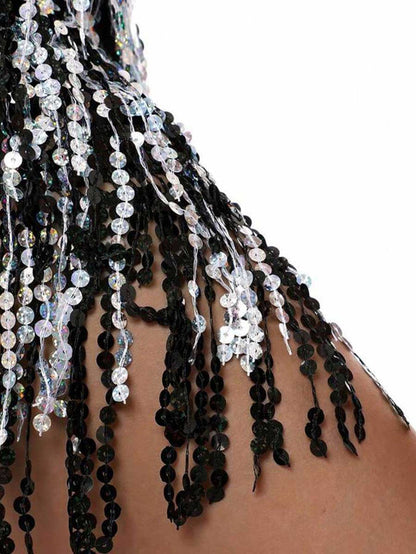 Black and Silver Sequin Fringe Skirt