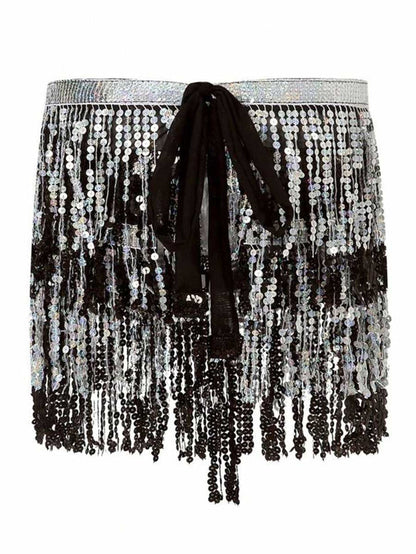 Black and Silver Sequin Fringe Skirt