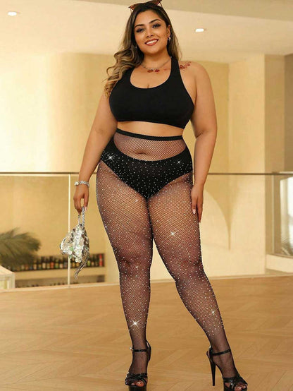 Black Fishnet Stockings with Rhinestones