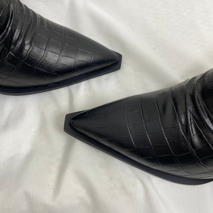 Black Leather Buckle Ankle Boots