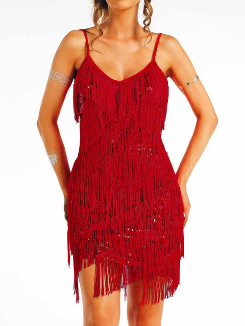 Bohemian Red Sequin Tassel Dress