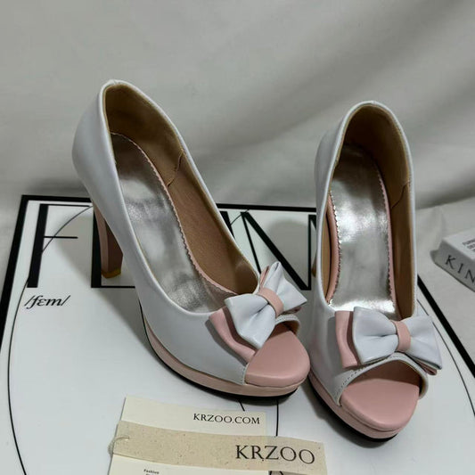 Bow-Embellished Peep-Toe High Heels
