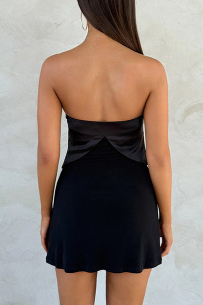 Bowknot Splicing Slim Solid Color Bodycon Tube Mini Dresses-Black