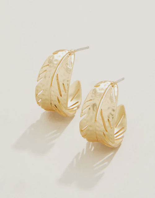 Calathea Leaf Hoop Earrings Gold
