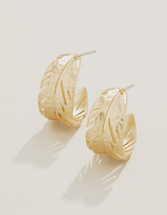 Calathea Leaf Hoop Earrings Gold