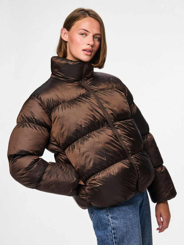 Candy Shiny Puffer Jacket (Hot Fudge)