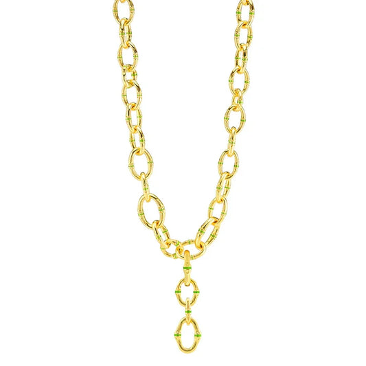 Capucine De Wulf Bangkok Bamboo Link Necklace, 18" - Gold/Green Enamel