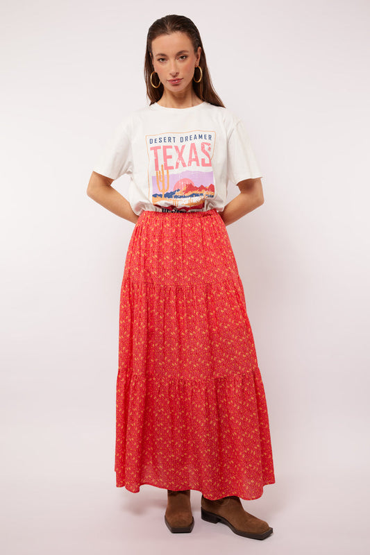 Cassidy Elasticated Waist Maxi Skirt (Sunkissed Coral/ Terra)