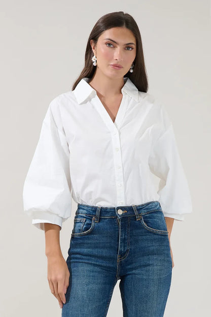 Chalet Button Down Top in White