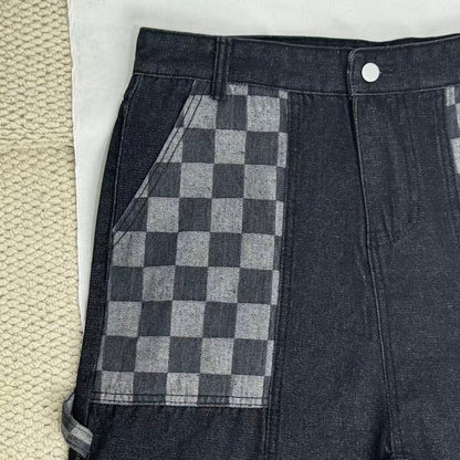 Checkered Patchwork Pocket Pants