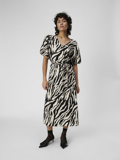 CIANNA V-NECK DRESS (SANDSHELL/BLACK)