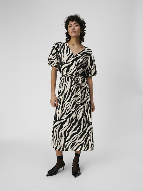 CIANNA V-NECK DRESS (SANDSHELL/BLACK)