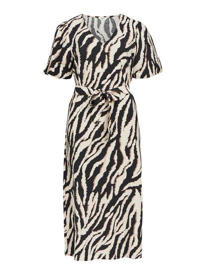 CIANNA V-NECK DRESS (SANDSHELL/BLACK)