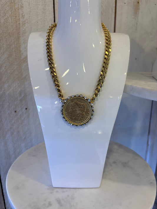 Coin Medallion Necklace in Diamond