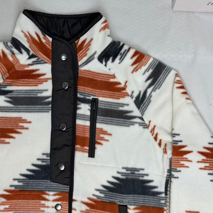 Color-Blocked Lapel Plush Jacket