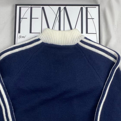 Color-Blocked Stand-Up Collar Sweater