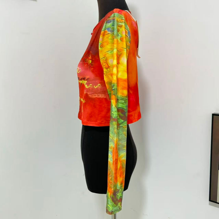 Cropped Slim-Fit Printed T-Shirt