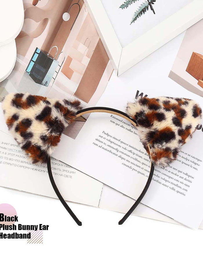 Cute Plush Leopard & Black Ear Headband for Parties